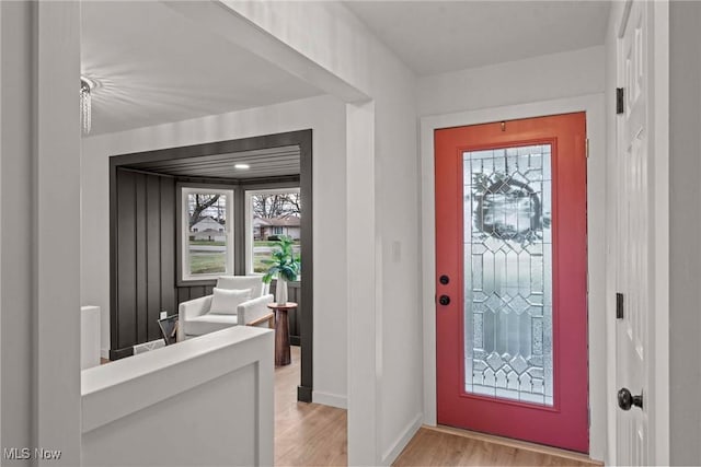 foyer with light wood-type flooring