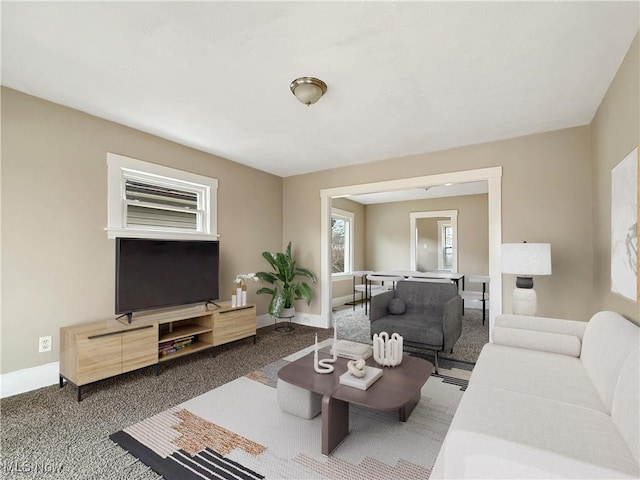 living room with carpet flooring