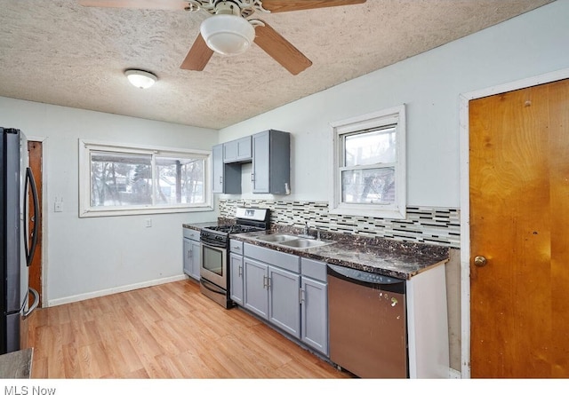 kitchen featuring appliances with stainless steel finishes, a wealth of natural light, sink, and backsplash