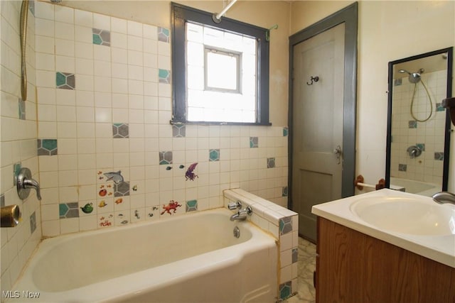 bathroom with vanity and separate shower and tub