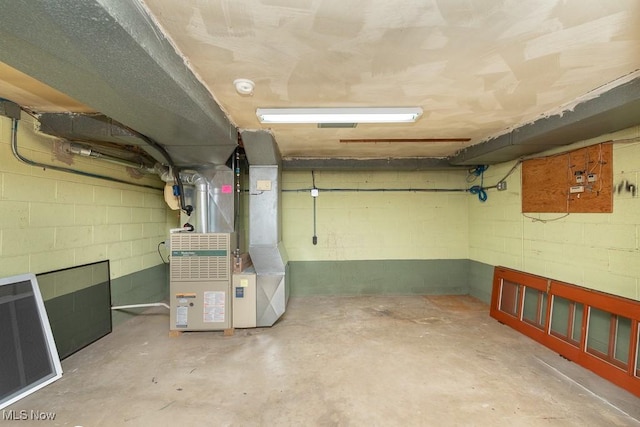 basement with heating unit