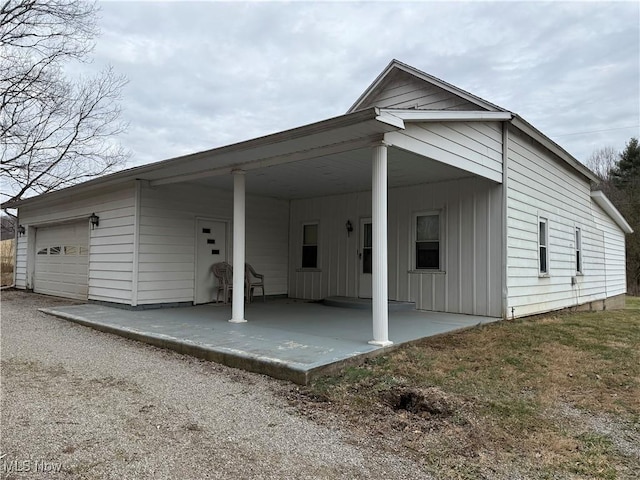 exterior space with a garage