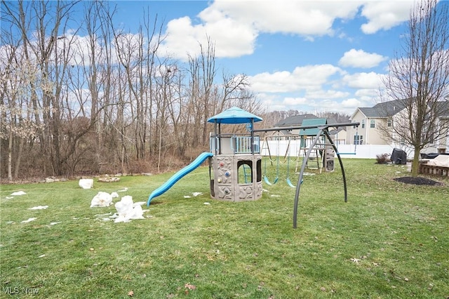 view of jungle gym with a yard