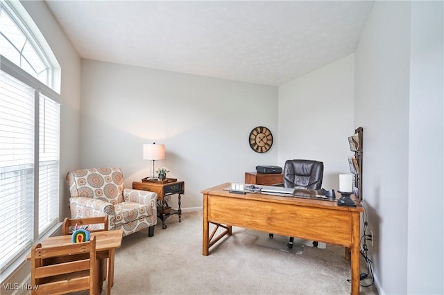 view of carpeted home office