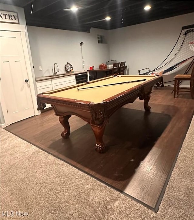 playroom with wood-type flooring and pool table