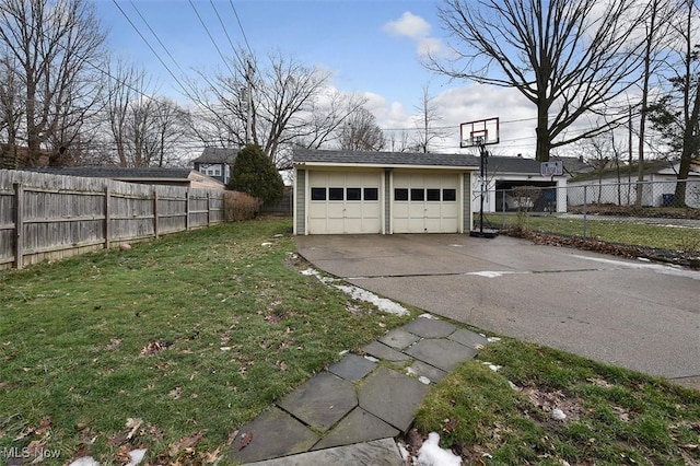 garage with a lawn