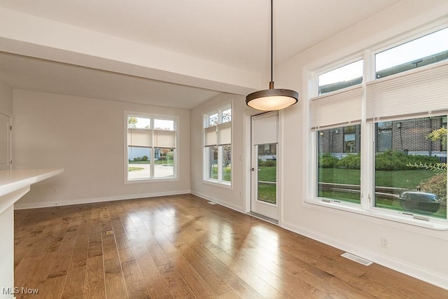 unfurnished dining area featuring wood-type flooring