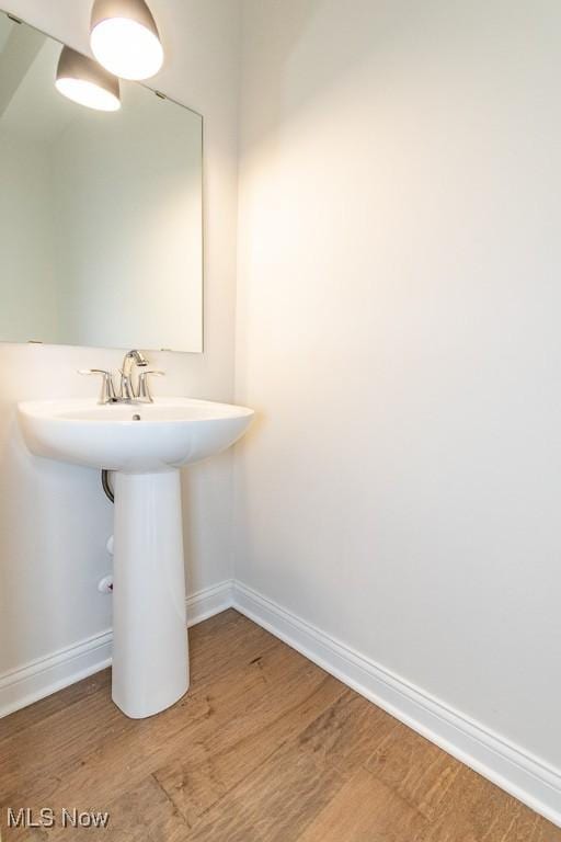 bathroom with hardwood / wood-style floors