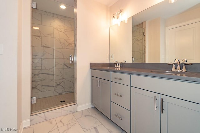 bathroom featuring vanity and walk in shower