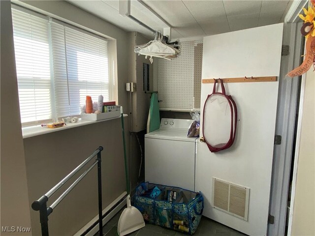 clothes washing area featuring washer / dryer