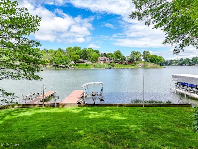 466 W Mohawk Dr, Malvern, OH 44644 - dock area featuring a water view, a yard, and boat lift