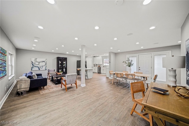 living room with light wood-type flooring