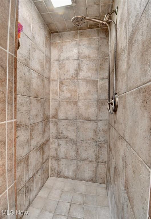 interior details featuring a tile shower