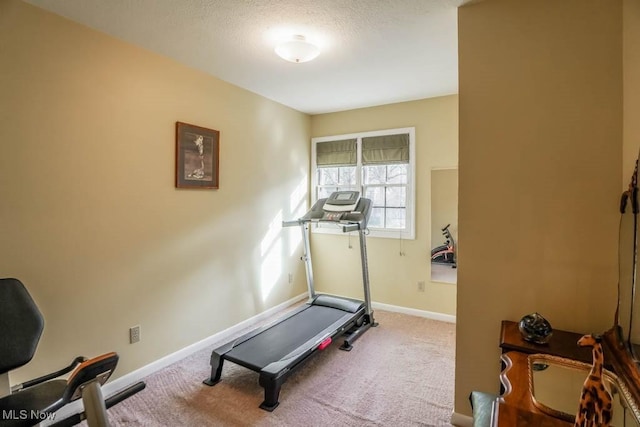 workout area featuring carpet flooring