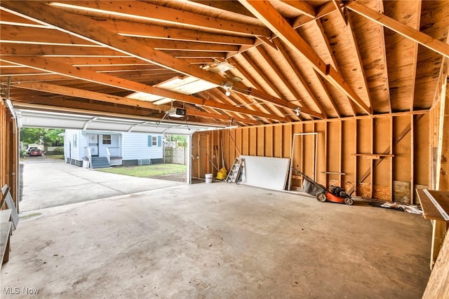 garage with a garage door opener