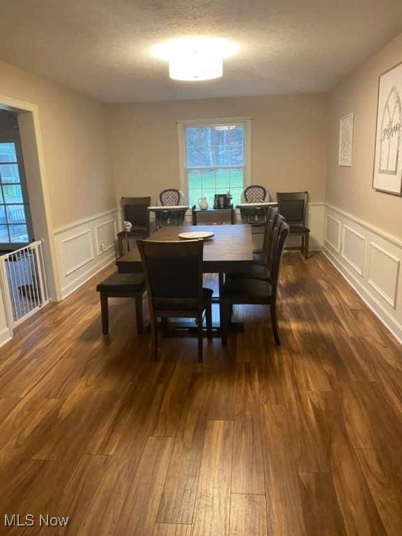 dining space featuring dark wood-type flooring