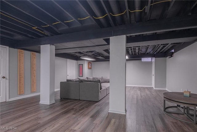 basement with wood-type flooring