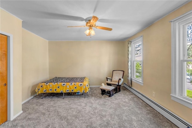 24512 Emery Rd, Warrensville Heights, OH 44128 - sitting room with a healthy amount of sunlight, a baseboard heating unit, light carpet, and ceiling fan