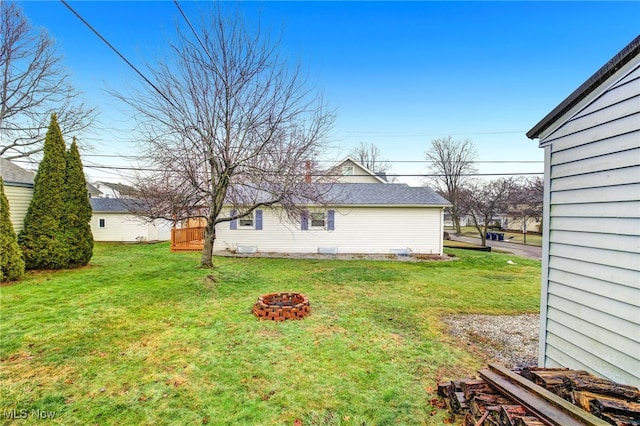 view of yard with an outdoor fire pit