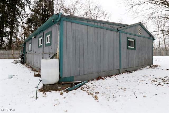 view of snow covered exterior