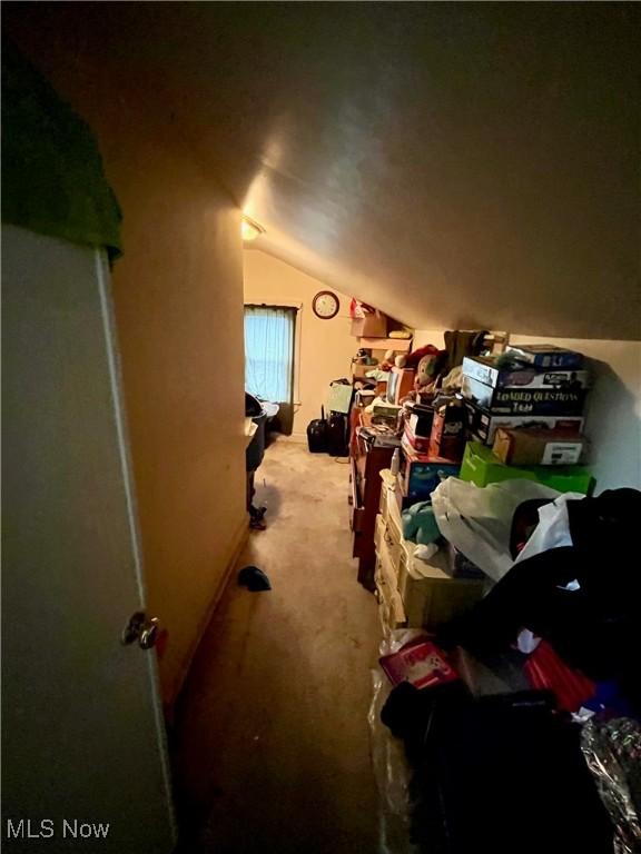 bonus room with vaulted ceiling and carpet flooring