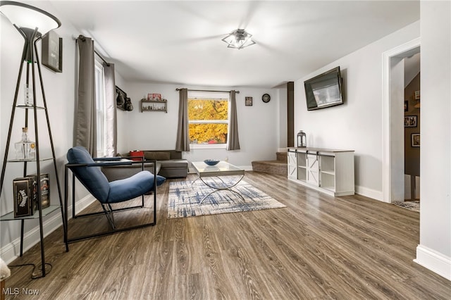 living area with wood-type flooring