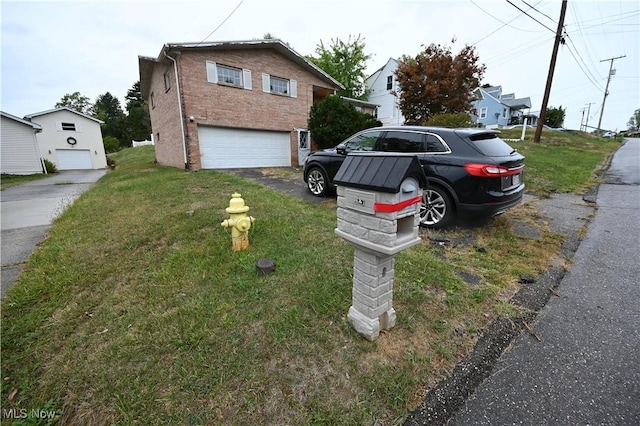 view of property exterior featuring a garage and a yard