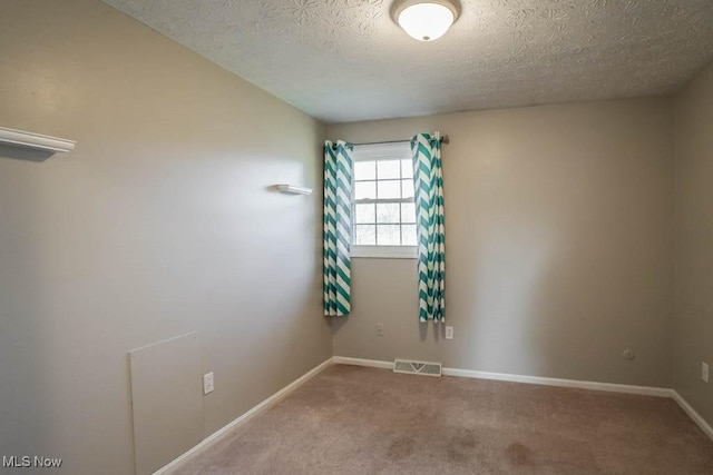 unfurnished room with carpet flooring and a textured ceiling