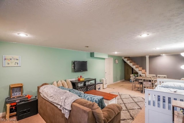 interior space with a textured ceiling