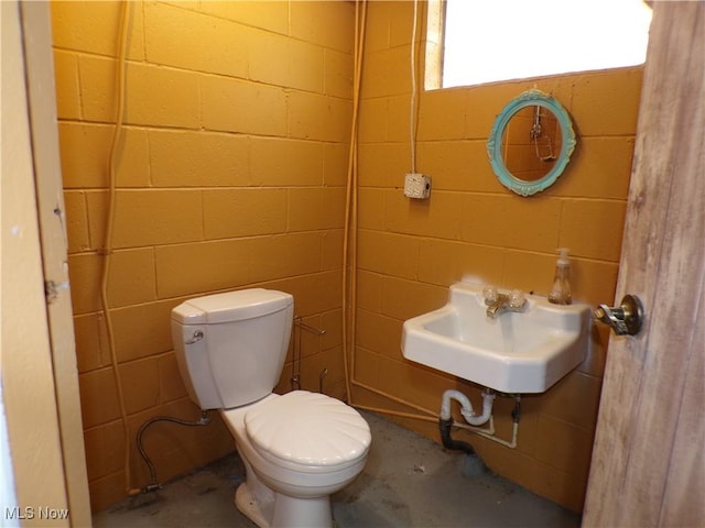 bathroom featuring concrete flooring, sink, and toilet