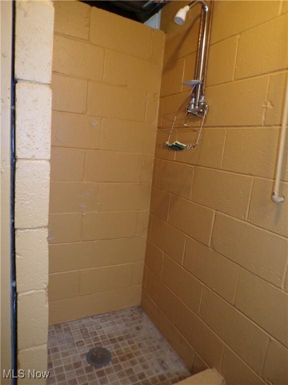 bathroom with a tile shower