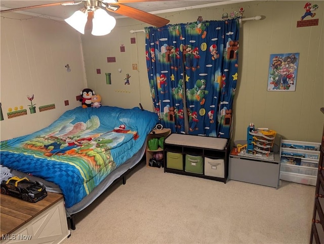 bedroom featuring carpet floors and ceiling fan