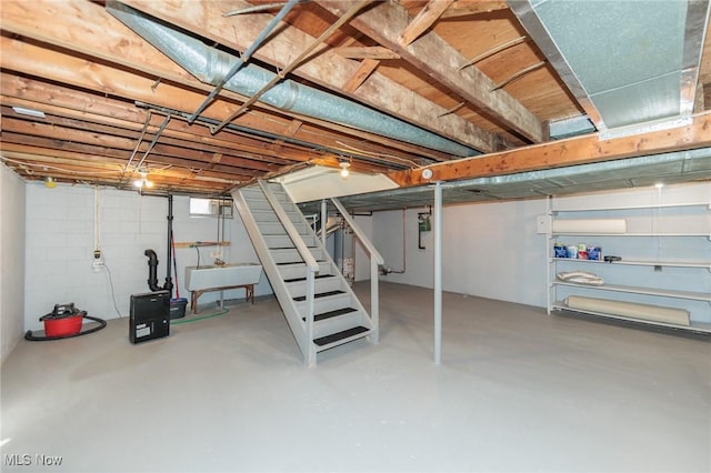 basement with sink and water heater