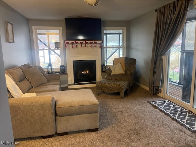 carpeted living room featuring a wealth of natural light