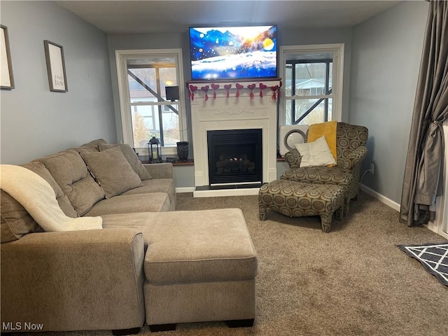 living room featuring carpet flooring