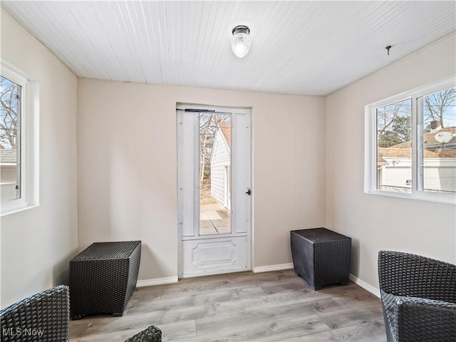 doorway to outside featuring plenty of natural light and light wood-type flooring