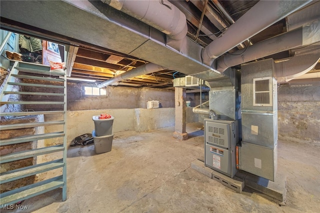 basement with heating unit