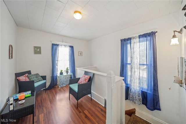 sitting room with dark hardwood / wood-style floors