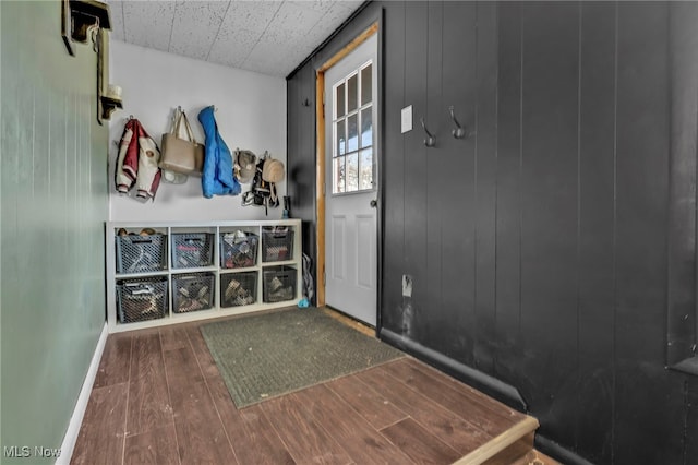 mudroom with wood-type flooring