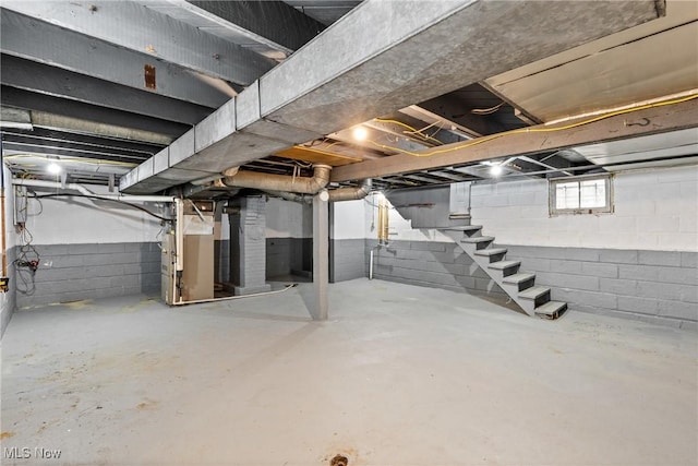 basement featuring heating unit