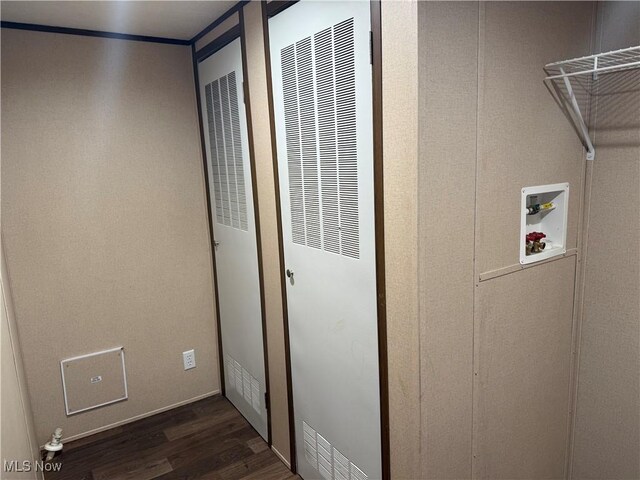 14000 Lincoln St SE, Minerva, OH 44657 - washroom featuring a heating unit, hookup for a washing machine, and dark wood-style floors