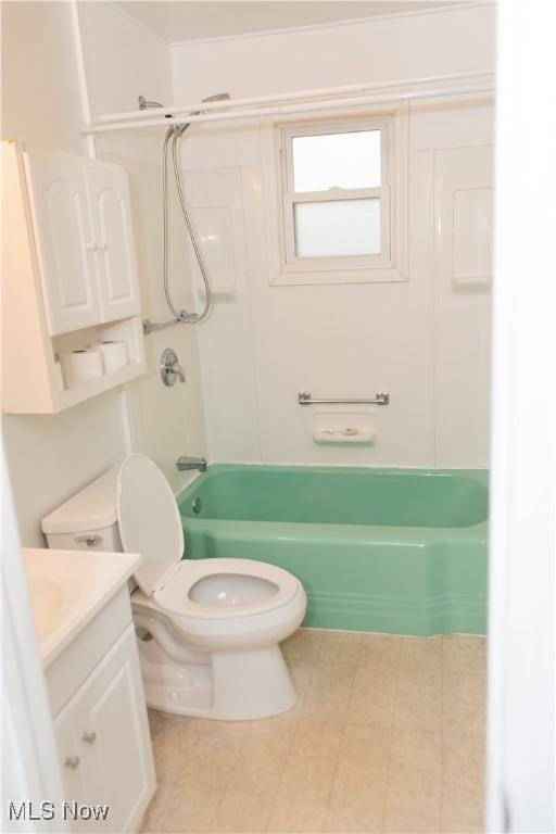 full bathroom featuring bathing tub / shower combination, vanity, and toilet