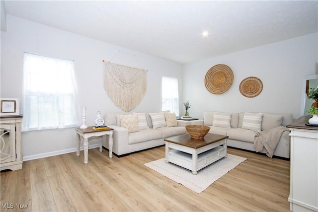 living room with light wood-type flooring