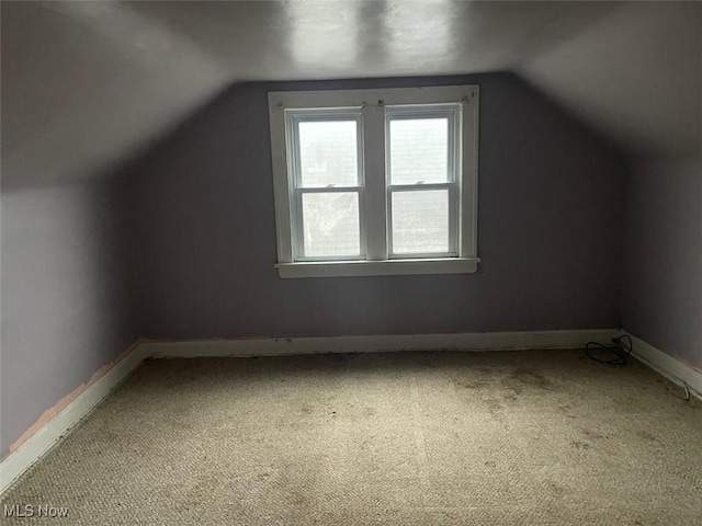 additional living space featuring carpet flooring and vaulted ceiling