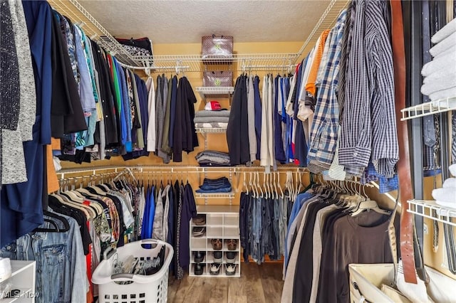 walk in closet with hardwood / wood-style floors