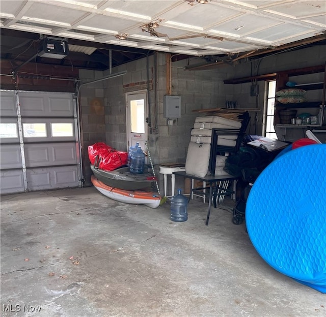 garage featuring a garage door opener and electric panel