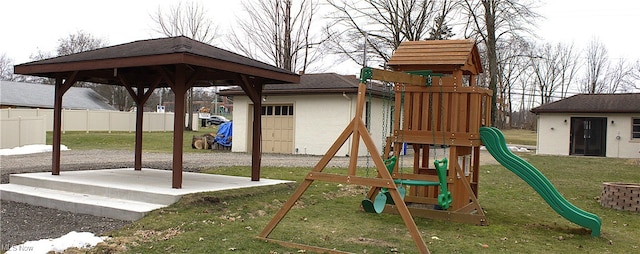 view of play area featuring a lawn