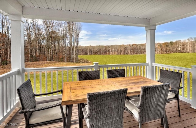 wooden deck featuring a lawn