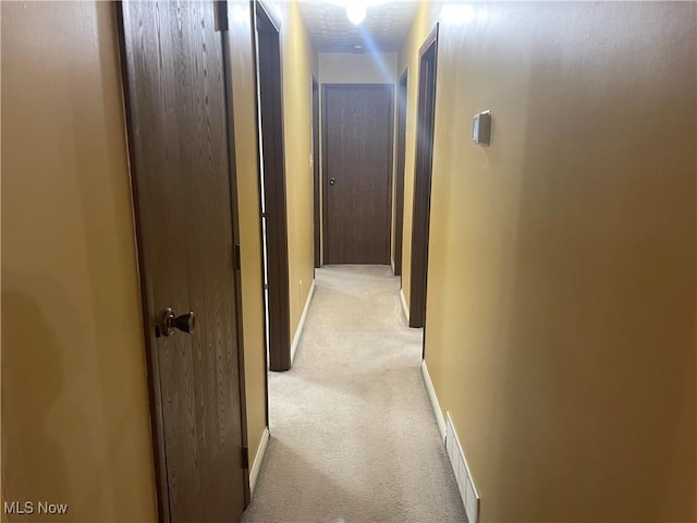 corridor with light colored carpet