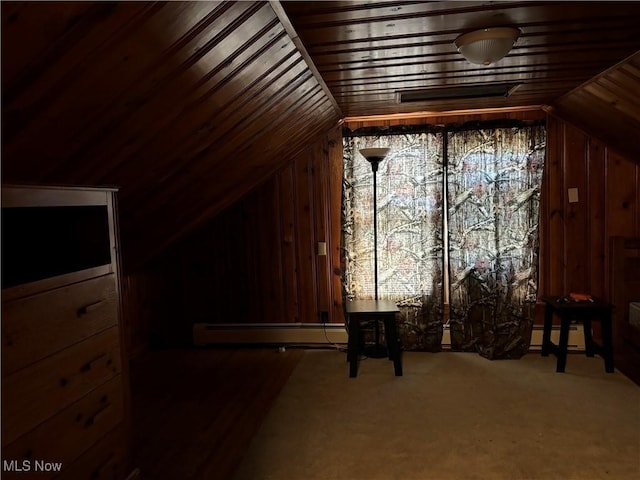 unfinished attic with a baseboard radiator